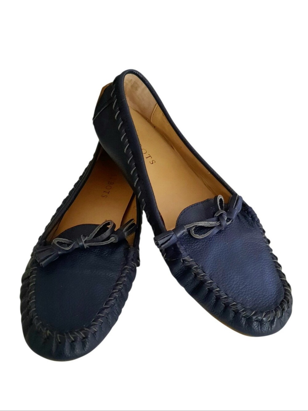 TALBOTS Everson Navy Pebble Leather Whippedstitched Driving Moccasin Flats 9M